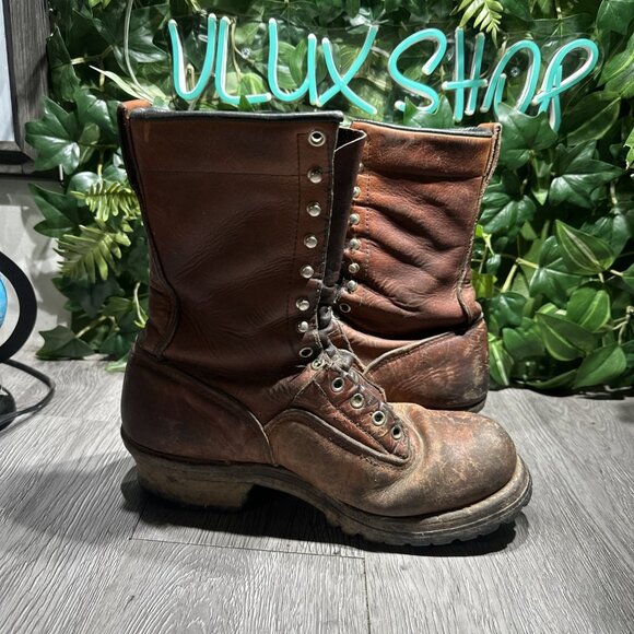 VTG Red Wing Logger Work Boots sz 9 US Brown Leather Vibram Soles Soft Toe main image 6
